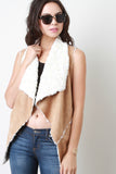 Vegan Suede-Fur Cascade Open Front Vest