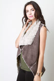 Vegan Suede-Fur Cascade Open Front Vest