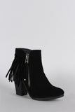 Breckelle Suede Fringe Cowgirl Chunky Heeled Ankle Boots