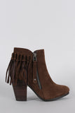 Breckelle Suede Fringe Cowgirl Chunky Heeled Ankle Boots