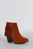 Breckelle Suede Fringe Cowgirl Chunky Heeled Ankle Boots