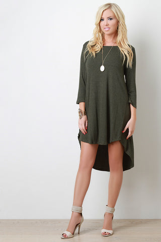 Stripe Quarter Sleeve High Low Shift Dress