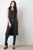 Ribbed Drape Open Front Longline Vest