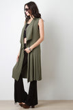 Ribbed Drape Open Front Longline Vest