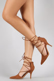 Qupid Corset Lace Up Pointy Toe Pump