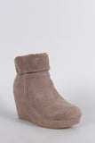 Bamboo Suede Cuff Down Platform Wedge Booties