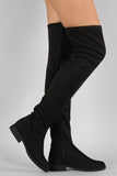 Bamboo Vegan Suede Flat Thigh High Boots