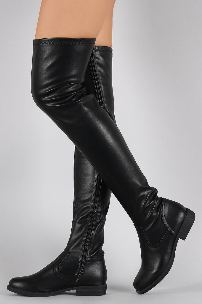 Bamboo Vegan Leather Flat Thigh High Boots The Shoe and Scarf