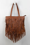 Vegan Leather Chevron Layered Fringe Bag