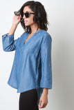 Chambray V-placket Top