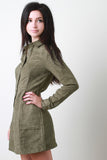 Vegan Suede Button Up Collar Dress