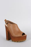 Bamboo Lug Platform Chunky Heel Peep Toe Mule