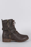 Distressed Zipper Combat Lace Up Ankle Boots