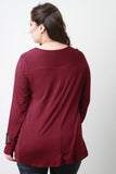 Draped Overlay Round Neck Long Sleeves Top