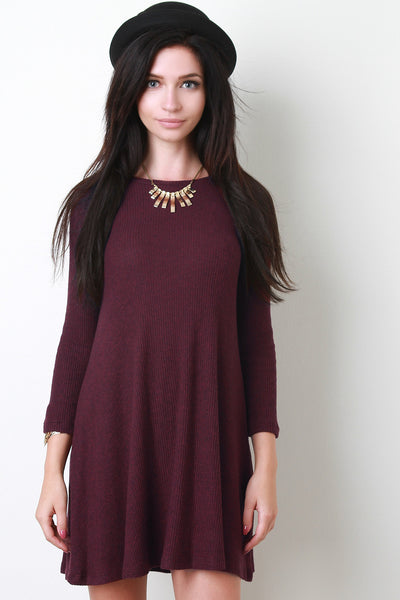 Ribbed Knit Long Sleeve Shift Dress