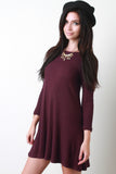 Ribbed Knit Long Sleeve Shift Dress