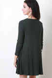 Ribbed Knit Long Sleeve Shift Dress