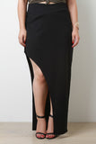 Slanted Slit Zipper Maxi Skirt