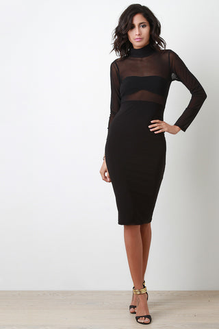 Twofer Mock Neck Mesh Dress