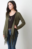 Vegan Suede Asymmetrical Fringe Cardigan