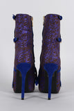 Geometric Print Buckle Fringe Peep Toe Stiletto Mid Calf Boots