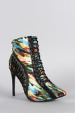 Watercolor Corset Pointy Toe Stiletto Booties