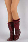 Bamboo Quilted Fur Cuff Mid Calf Rain Boots