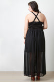 Suede Sweetheart Cross-Back Chiffon Maxi Dress