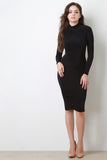 Turtleneck Ruched Bodycon Midi Dress