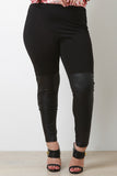 Vegan Leather Contrast Panel Basic Leggings