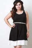 Contrast Belted Sleeveless Skater Dress