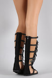 Soda Studded Fringe Studded Gladiator Flat Sandals