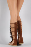 Soda Studded Fringe Studded Gladiator Flat Sandals