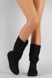 Soda Suede Slouchy Round Toe Mid Calf Flat Boots