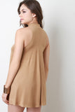 Mock Neck Sleeveless Suede Swing Dress