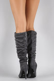 Suede Slouchy Almond Toe Stiletto Knee High Boots