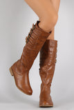 Buckled Round Toe Riding Knee High Boots