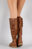 Buckled Round Toe Riding Knee High Boots