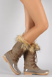 Faux Fur Cuff Lace Up Duck Mid Calf Boots