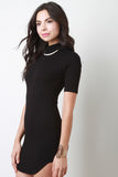 Mock Neck Ribbed T-Shirt Mini Dress