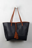 Reversible Suede And Leather Tassel Tote Bag