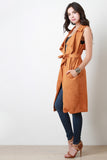 Suede Shawl Sleeveless Longline Vest