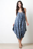 Acid Wash Draping Denim Harem Jumpsuit