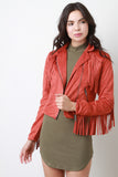 Zipped Up Suede Fringe Long Sleeves Jacket