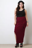 Rib Knit Tied Sash Maxi Skirt