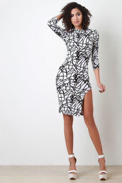 Scribble Side Slit Dress