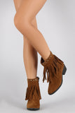 Suede Studded Fringe Cowgirl Ankle Boots