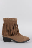 Suede Studded Fringe Cowgirl Ankle Boots