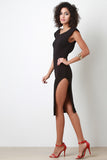 Plunging Back Side Slit Cocktail Dress