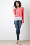 Contrast Chiffon Hem Long Sleeve Top